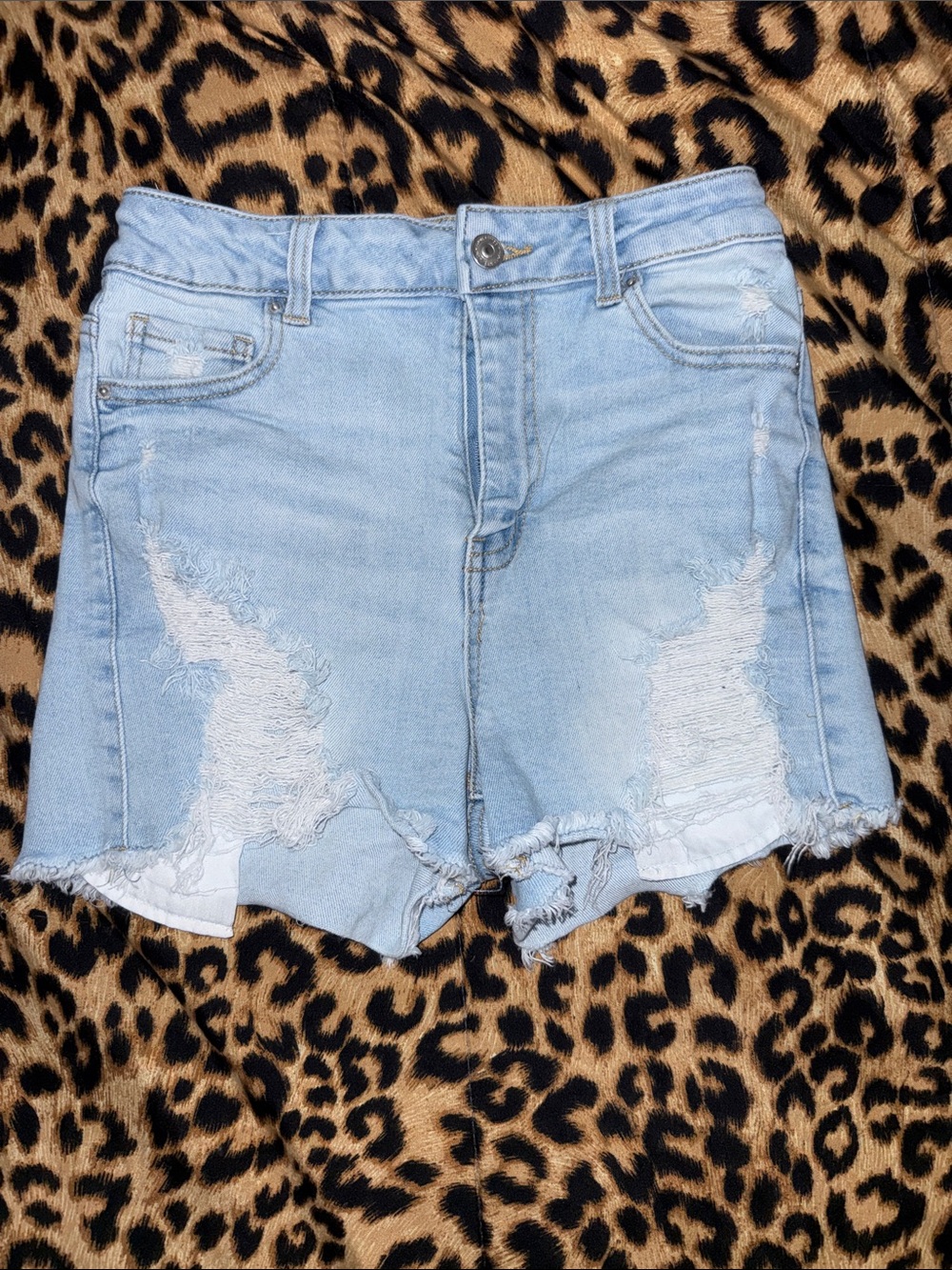 Wax Jean Light Blue Distressed Denim Shorts